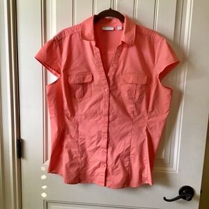 New York & Company Coral Button-Front Short Sleeve Shirt